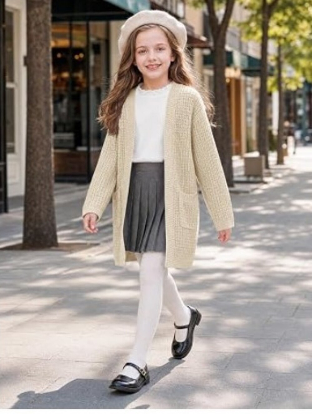 Girls Cardigan Sweater Kids Open Front Sweaters Outerwear Apricot